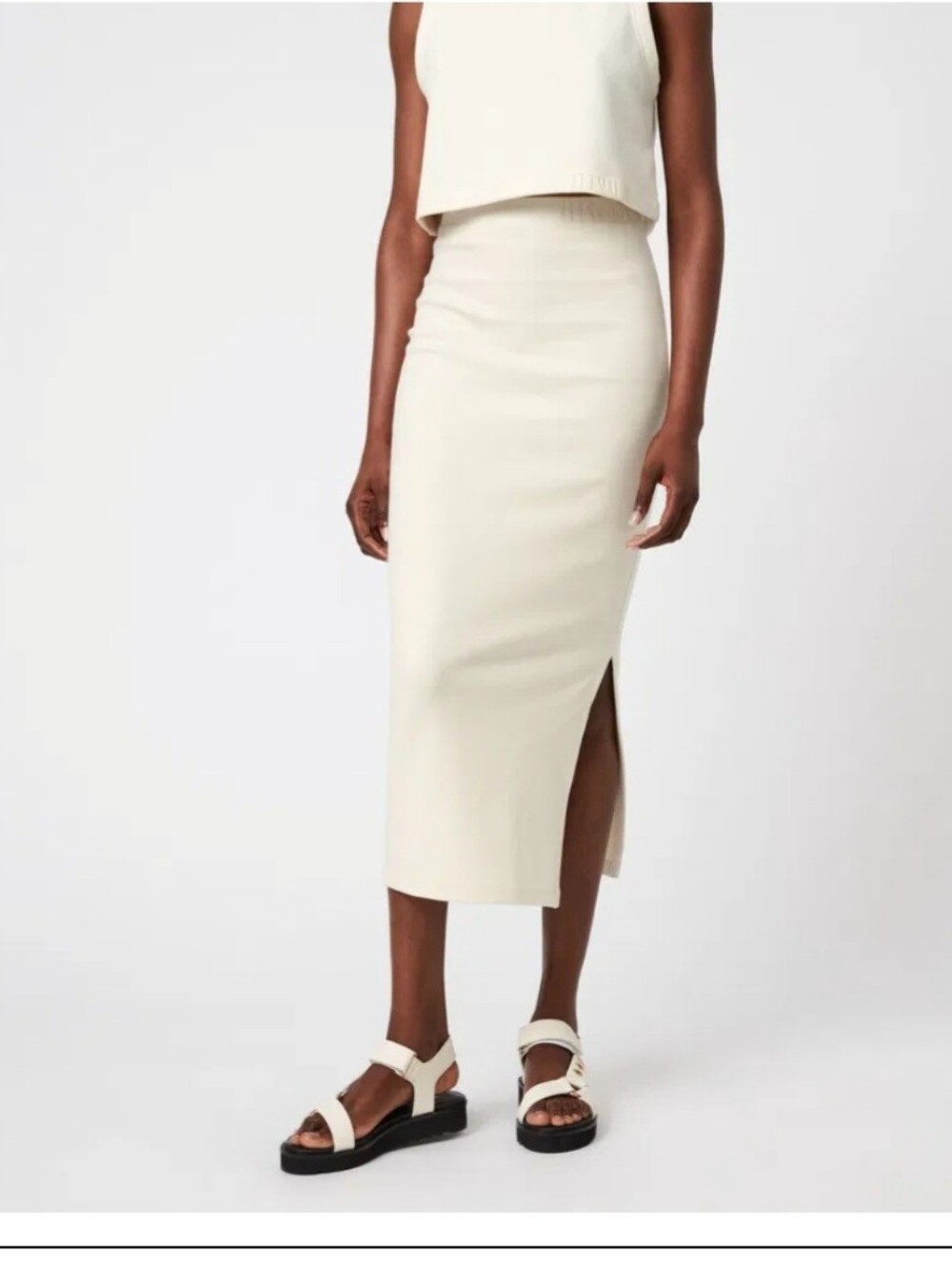 AllSaints Cream Ribbed Midi Knit Skirt BRAND NEW